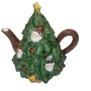 Vintage Nantucket Ceramic Porcelain Hand Painted 3D Christmas Tree Tea Pot